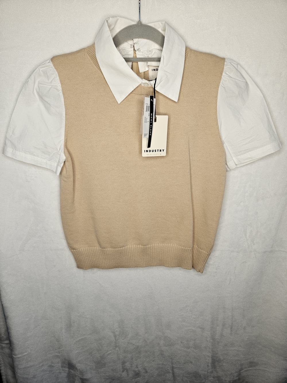 INDUSTRY Beige Knit Sweater Vest with White Collar